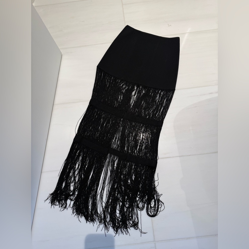 Khaite Black Viv Fringed Midi Skirt - Picture 5 of 7